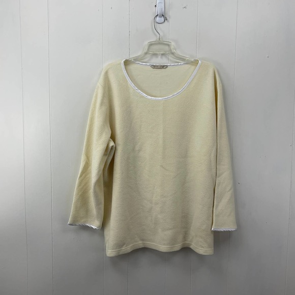Soft Surroundings Tops - Soft Surroundings Fleece Top XL Cream Long Sleeve Satin Trim Round Neck Cozy